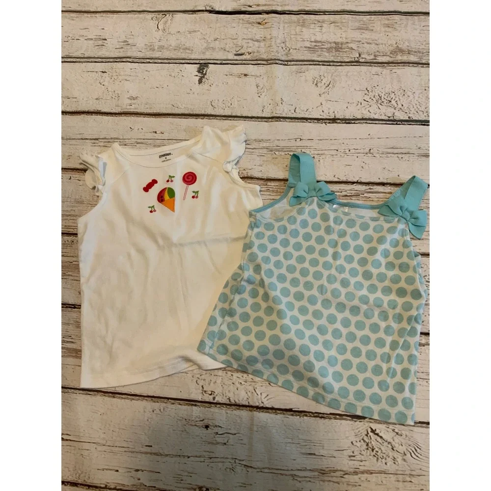 Gymboree Girls Size 6 Tank Top Bundle White Candy Flutter Sleeve Blue Polka Dot